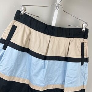 Riders by Lee Preppy A-Line Skirt‎ Womens 14 Blue Khaki Wide Stripe Pull On
